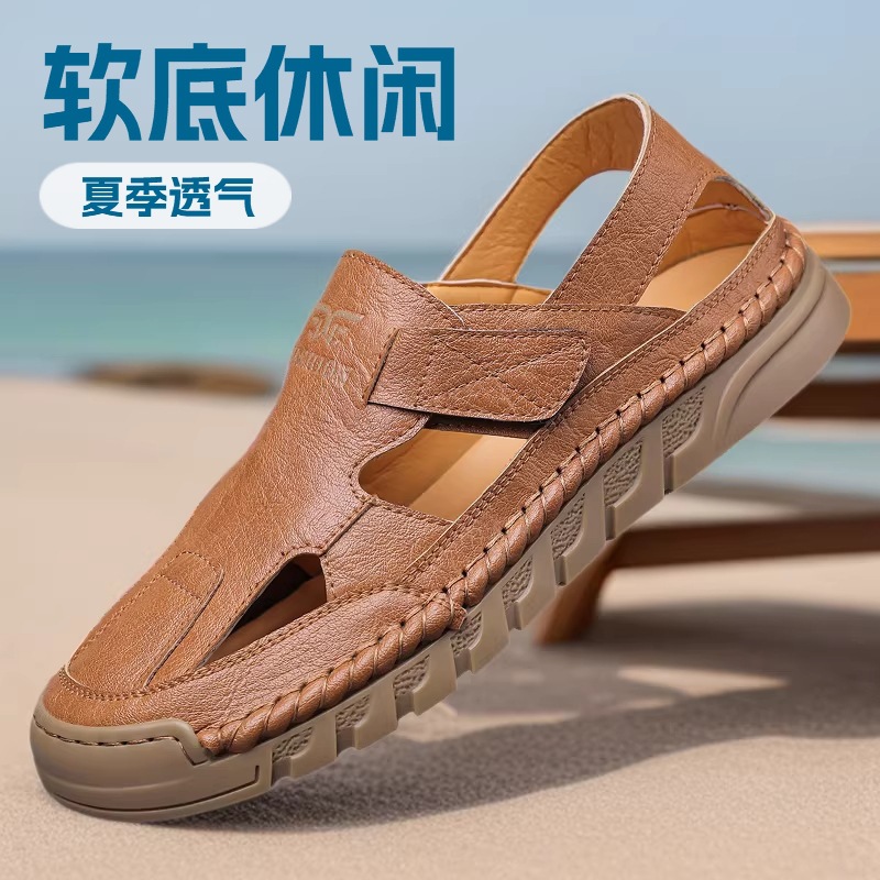 Sandales en cuir perforées pou - Men Shoes Velcro avis et prix
